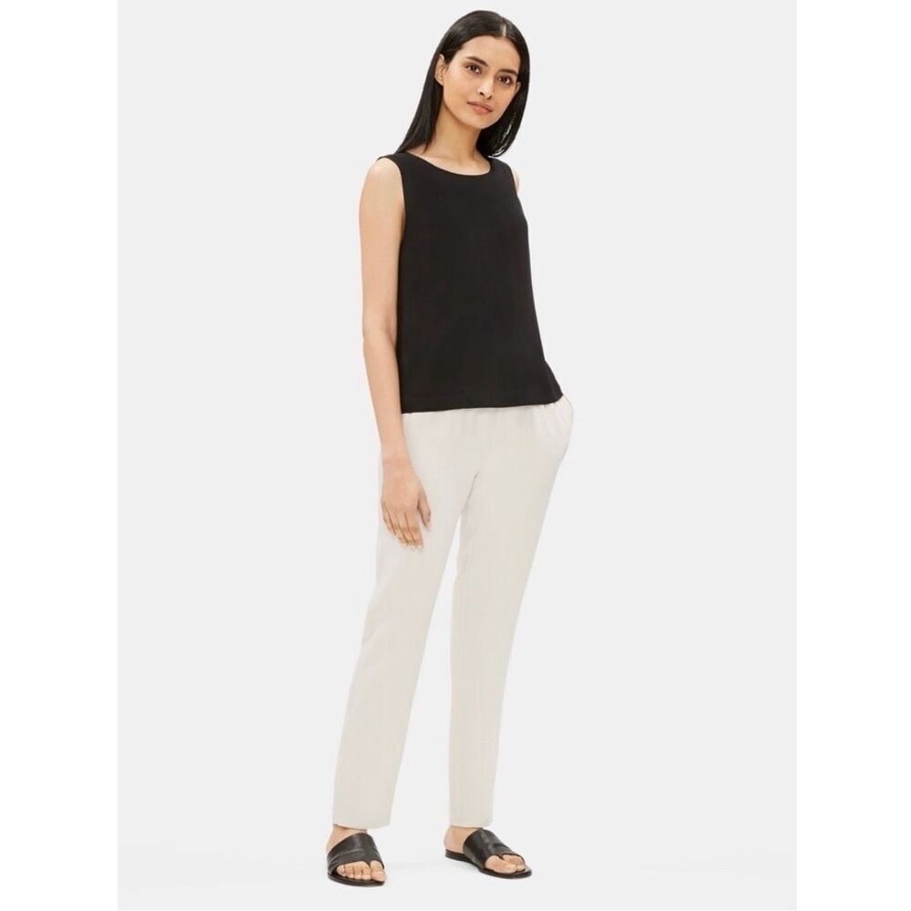 Eileen Fisher 100% Silk Georgette Ankle Pull On Pants S Bone Ivory